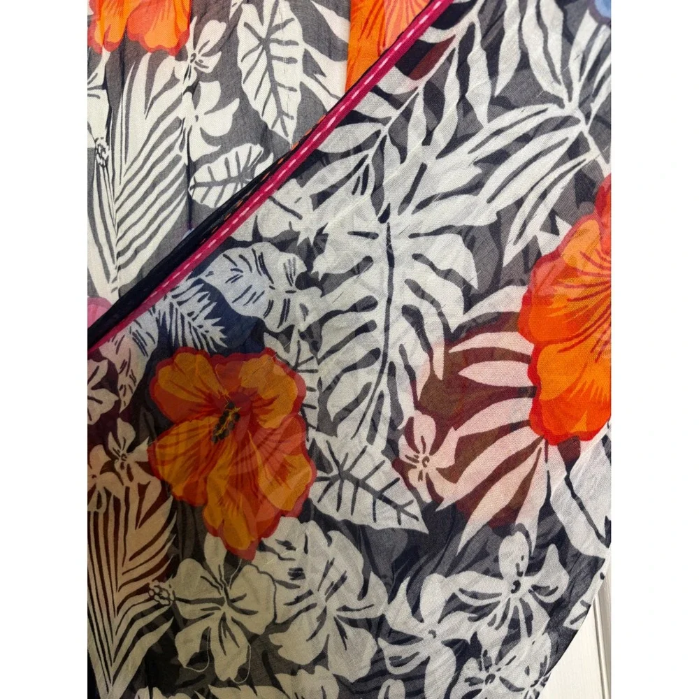 Tommy Bahama Tropical Hibiscus Scarf Oversized‎ Wrap Tassel Trim Multi Color OS